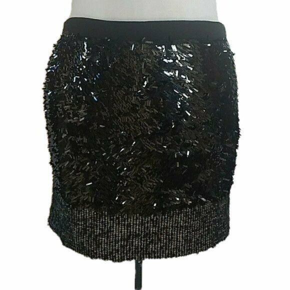 J Crew Womens 2 Skirt Black Sequined Silk and Tweed Festive Party Holiday Club - Picture 1 of 5